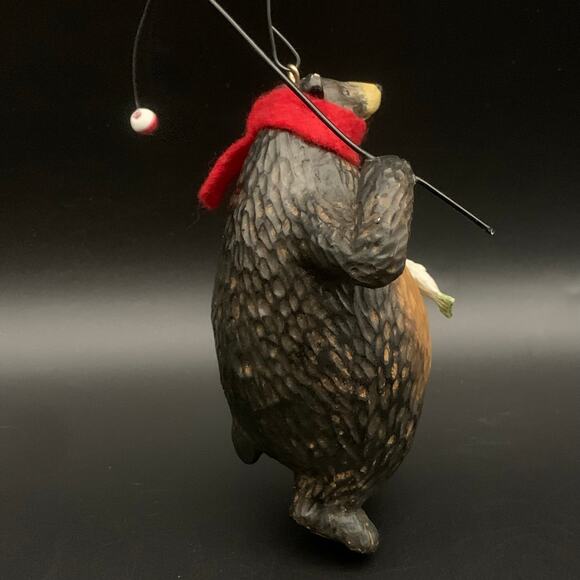 Bear Christmas Tree Ornament Fishing Pole Bobber Fish Scarf - Picture 5 of 9
